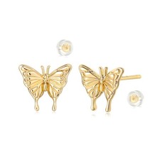 Women Butterfly Earrings Gold Stud 14K Gold Plated Small Simple Hypoallergenic E