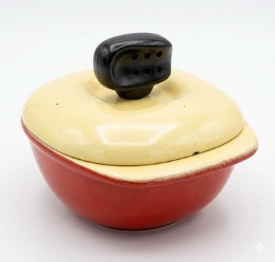 Vintage Conso Ware Cast Iron Enamel Casserole Dish Orange Cream Lid C-50