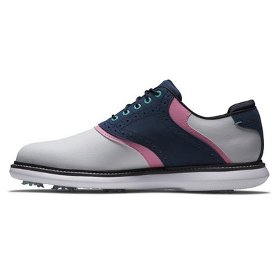 FootJoy Traditions White Navy Pink Saddle Spiked Golf Shoes 57959