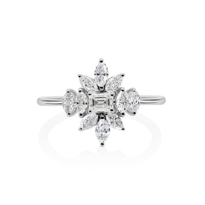 0.91 Ct Natural SI/H Marquise Cut Diamond Cluster Ring Gift 18k White Solid Gold