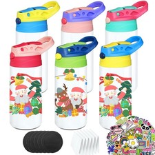 6 PACK Kids Sublimation Tumblers, 12oz Blank Sippy Cups, Stainless Steel Subl...