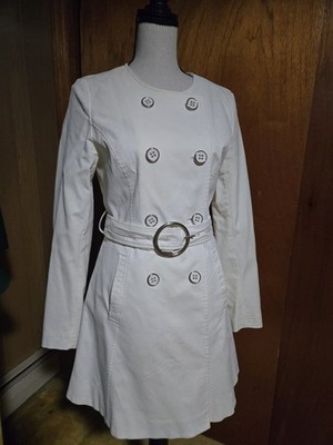 NY&Comp White Womens Doubled  Breasted Lined Raincoat Sz S
