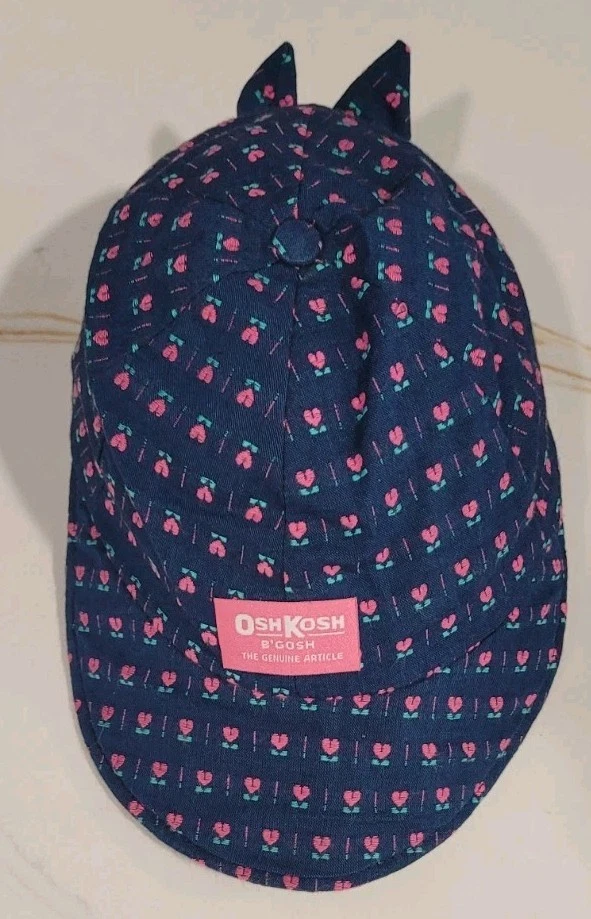 Vintage OshKosh B’gosh Navy Blue Baby Hat Made In USA Toddler Sun Hat 4-6x