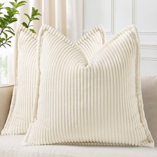 Corduroy Cream White Throw Pillow Covers 18x18 Set of 2 Decorative Soft Boho ...