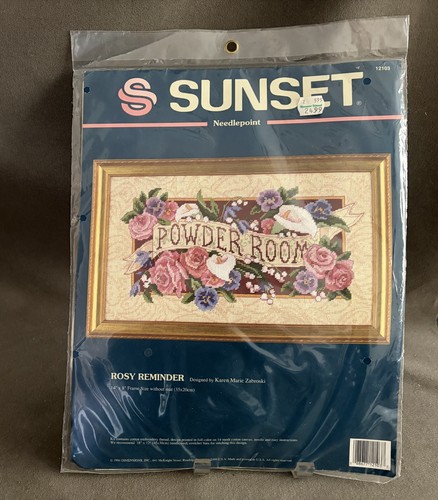 SEALED SUNSET DIMENSIONS  1994 NEEDLEPOINT ROSEY REMINDER POWDER ROOM KIT 12103