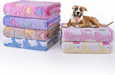 1 Pack 6 Dog Blankets, Soft Fluffy Fleece Pet Blanket Warm Sleep Mat Paw Print D