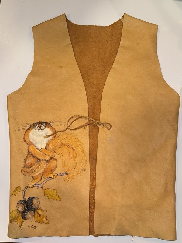 Vintage Leather Vest With A Painting Of Squirrel On A Branch With Acorns