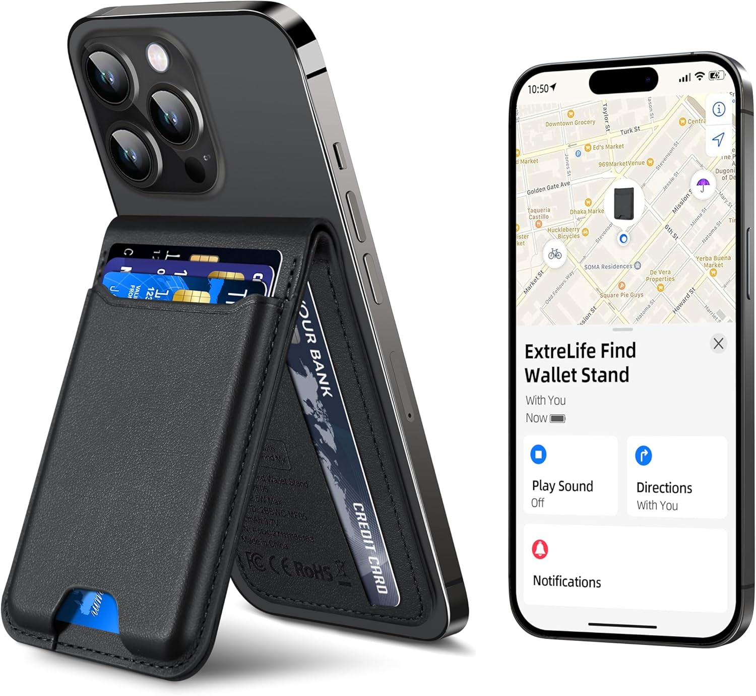 MagSafe Wallet for Apple Find My, 6 Card Holder, Adjustable Stand, Vegan Leather