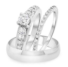 2Ct Round Cut Lab-Created Diamond Engagement Trio Ring Set 14k White Gold Plated