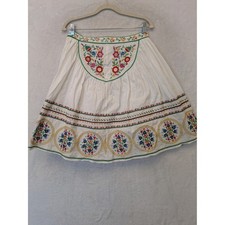 Women's Size S Floral Embroidered Midi Skirt White Cotton