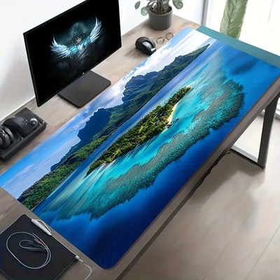 1pc Large Gaming Mouse Pad with Non-Slip Rubber Base & Oceanic Island Map Desig