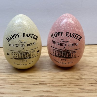 1996 White House Easter Egg Roll Fascimile Signed Bill & Hillary Clinton  2 Eggs