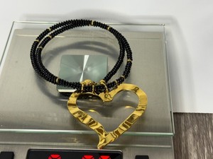 Authentic Mayamar (24K Gold Plated) Hammered Hearty Onyx Bean Necklace 18" (NEW)