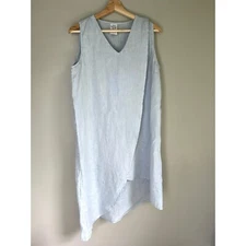 Match Point Linen Dress Sleeveless V-Neck Lagenlook USA Made Size S Light Blue