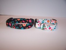 Wet Nose Designs Boho Brite Birds Flowers Dog Collar Spring Summer Black White