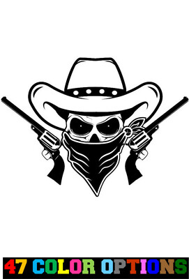 Vinyl Decal Truck Car Sticker Laptop - Zombie Horror Halloween Cowboy Skull v2