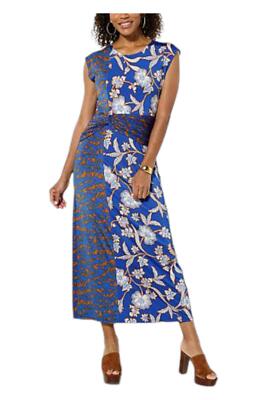 IMAN Women's Global Chic Cap-Sleeve Draped Detail Dress Blue
