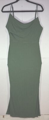 Selfie Leslie Sleeveless Maxi Dress L Green Ribknit Bodycon Spaghetti Strap  EUC | eBay