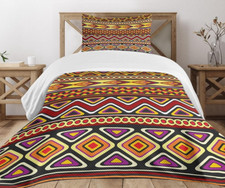Twin Lunarable African Bedspread, Retro Geometric Coverlet & Pillow Sham Multi
