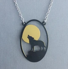 Retired Necklace Sienna Sky Pendant HOWLING WOLF MOON Hand Made in Colorado 18”