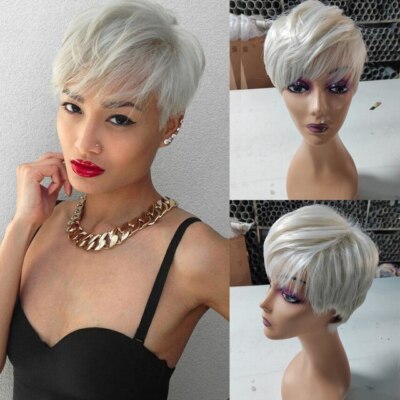 Silver Grey Pixie Cut Wigs for Women Party Fashion Short Straight Silver Wigs 