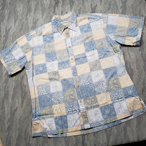 Cooke Street Honolulu Hawaiian Shirt Mens XL Blue Inside Out Checked Print - Picture 2 of 10