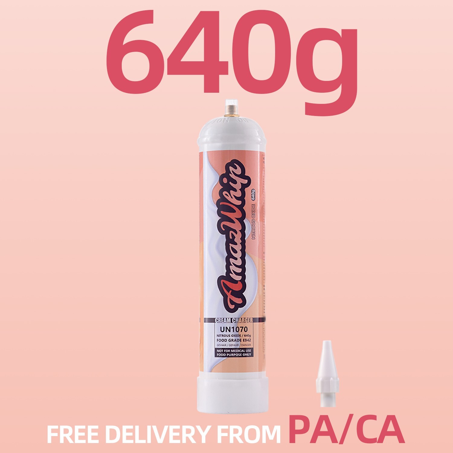 AmazWhip Whipped Cream Charger 640g Cannister Professional Pure 1 X