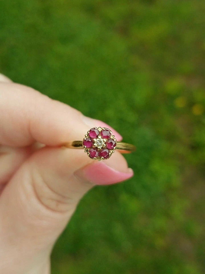 Anillo para mujer 2,2 quilates corte redondo rubí rosa creado en laboratorio chapado en oro amarillo de 14 quilates plateado Foto 4 de 4