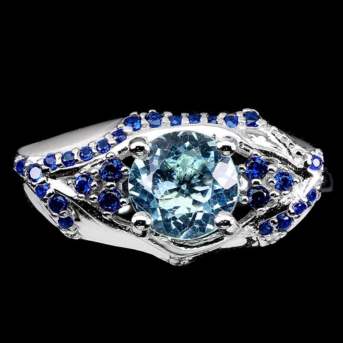 925 Sterling Silver Ring Round Sky Blue Topaz 7mm Gemstone Jewelry Size ...