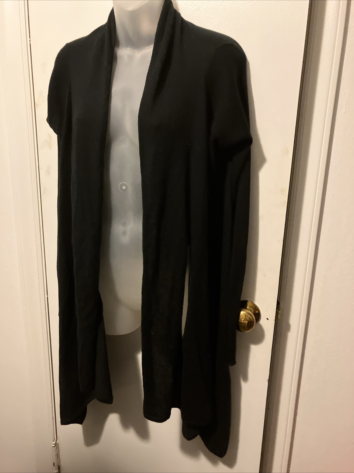 BCBG MAXAZRIA Women Black Cotton Blend Long Front Pieces Open Cardigan Sweater M