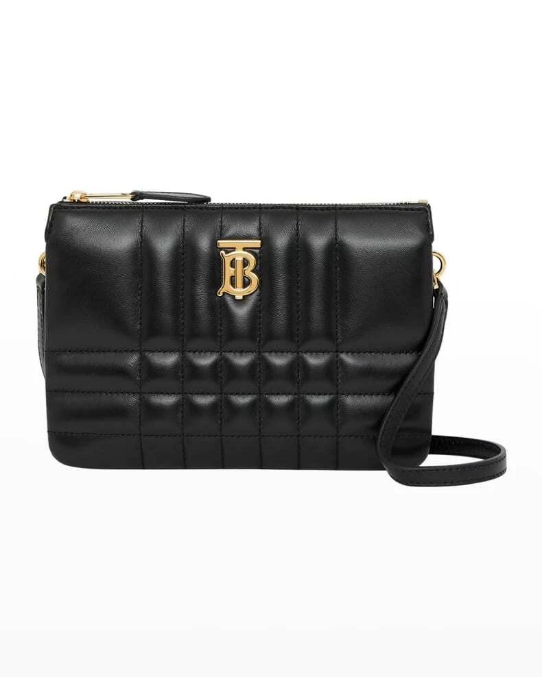 NWT NEW Burberry Lola Black Check Quilted Double Pouch Crossbody Bag 1150