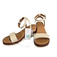 Womens A New Day Abigail Heels Tan Ankle Strap Cork Wedge Sandals Memory 8.5