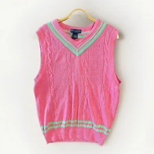 Daniel Cremieux Sweater Vest Cotton /linen M Preppy Frat Pink R Tennis