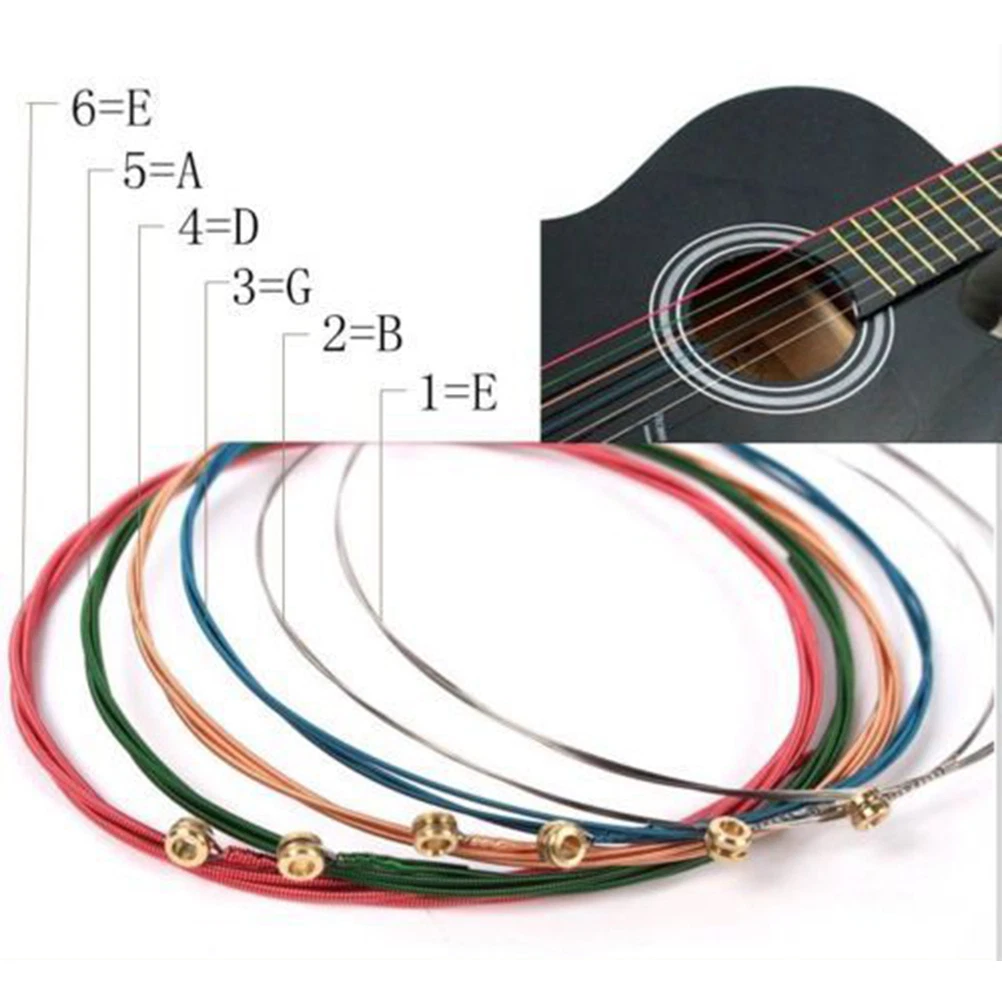 NEW One Set 6X Rainbow Colorful Color Strings For Acoustic Guitar Accessory  J-zk