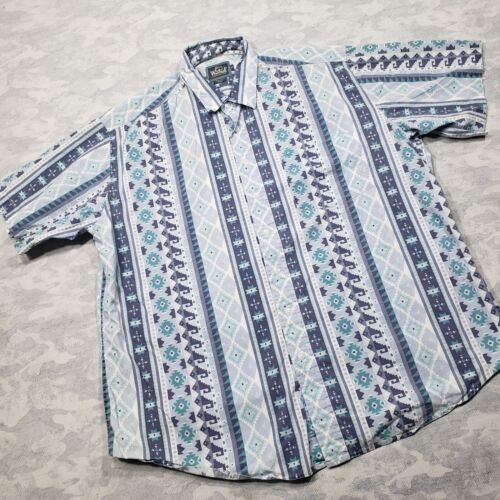 Vintage Woolrich Shirt Mens XL Blue Southwestern Aztec Print Short Sleeve - Picture 2 of 11
