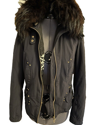 Authier Ski Jacket, Black w/gold accents and removable fur collar-6/8