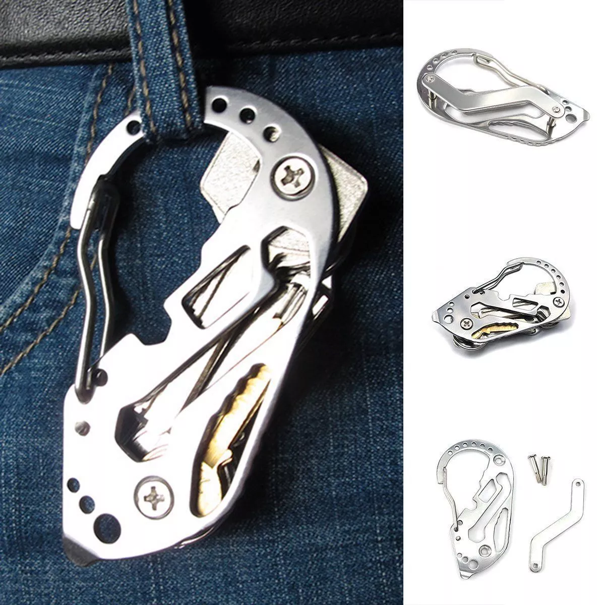 Portable 3 in 1 Multifunctional Hiking Metal Carabiner Mini