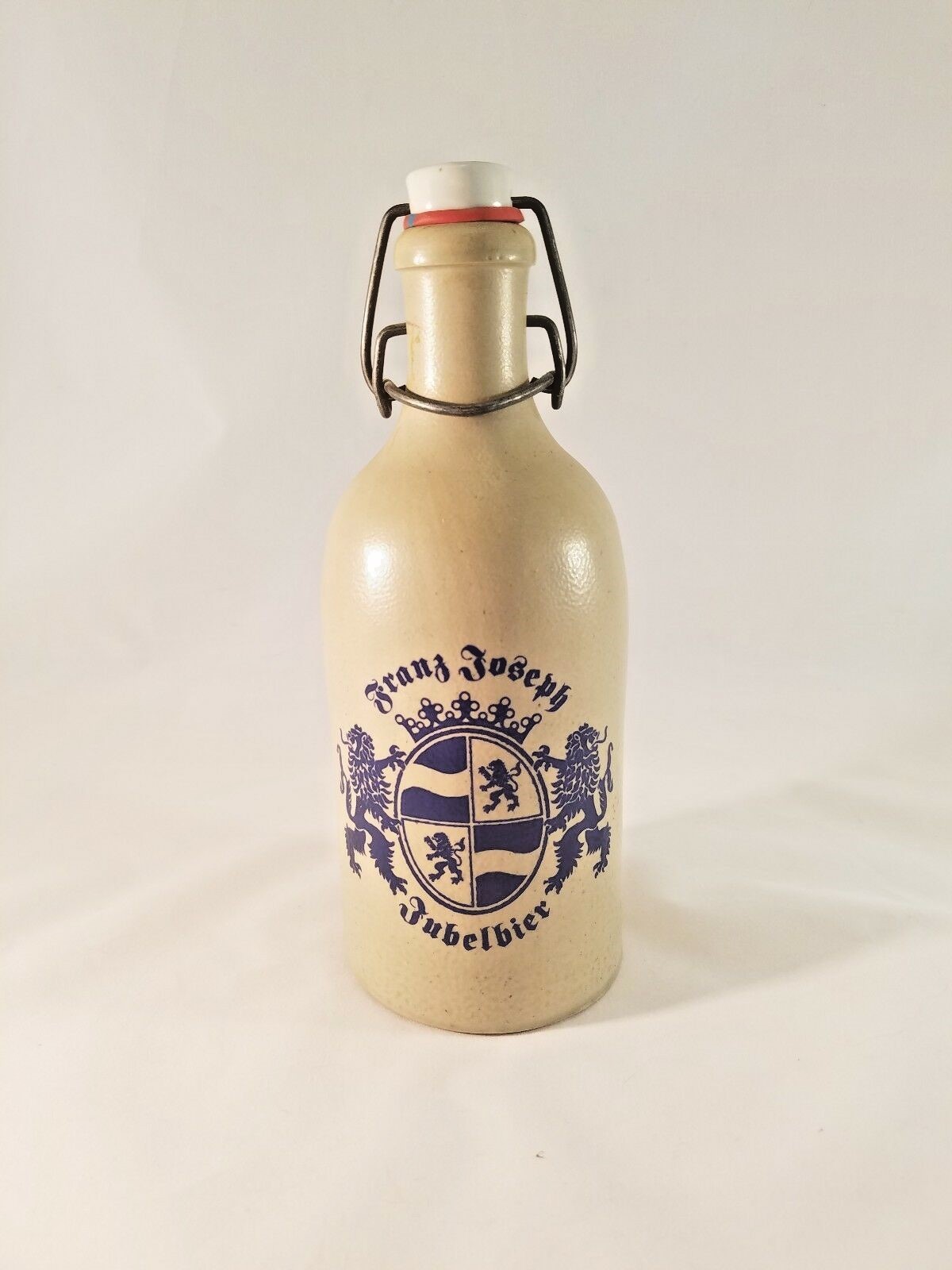 Franz Joseph Jubelbier German Stoneware Beer Bottle with Porcelain