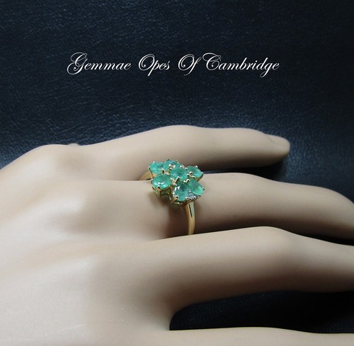 9k 9ct Gold Emerald Flowerhead Cluster Ring Size R 1/2 2.77g Hallmarked - Picture 3 of 10