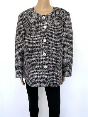 TALBOTS Plus Size 20W 2XL Black White Silk Wool Jacket Blazer Top Women's
