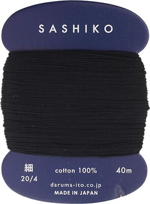 DARUMA Sashiko Thread Thin Weight 20/4 40m 100% Cotton BLACK