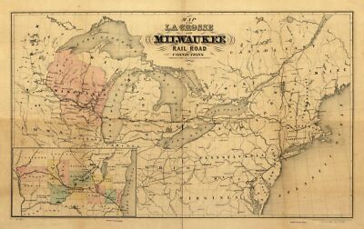 16'' x 24'' Map of the La Crosse and Milwaukee Rail Road and connections.