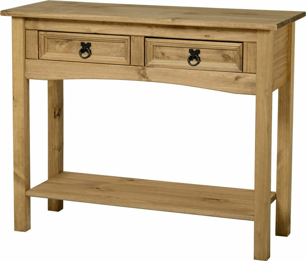 Corona Console Table Hall Side Display Table Solid Pine Drawer Shelf Light Waxed