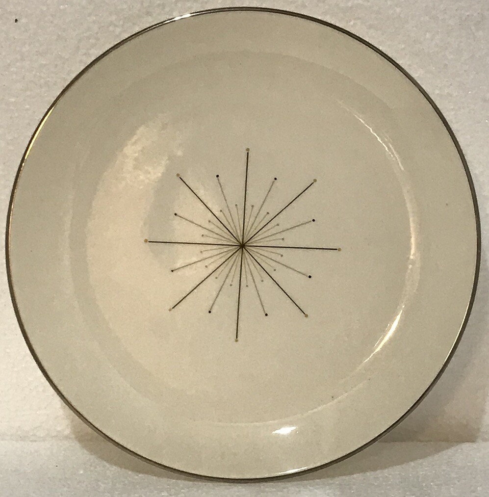 MODERN STAR VINTAGE MCM ATOMIC NORTH STAR SALAD DESSERT PLATE SILVER TRIM 6 3/4