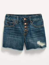 Old Navy Girls Extra High-Waisted Dark-Wash Distressed Cut-Off Jean Shorts 25