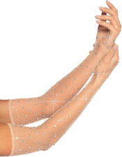 Leg Avenue Rhinestone Fishnet Opera Length Gloves, Nude, One Size