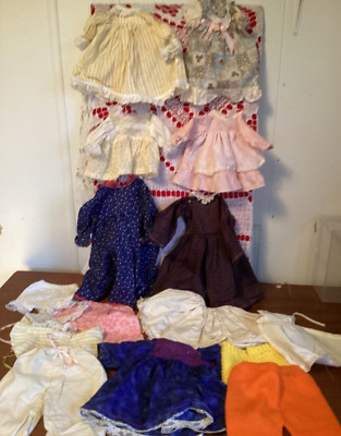Doll Dresses* Various Sizes* Vintage Lot of 7 HANDMADE + bloomers aprons & More