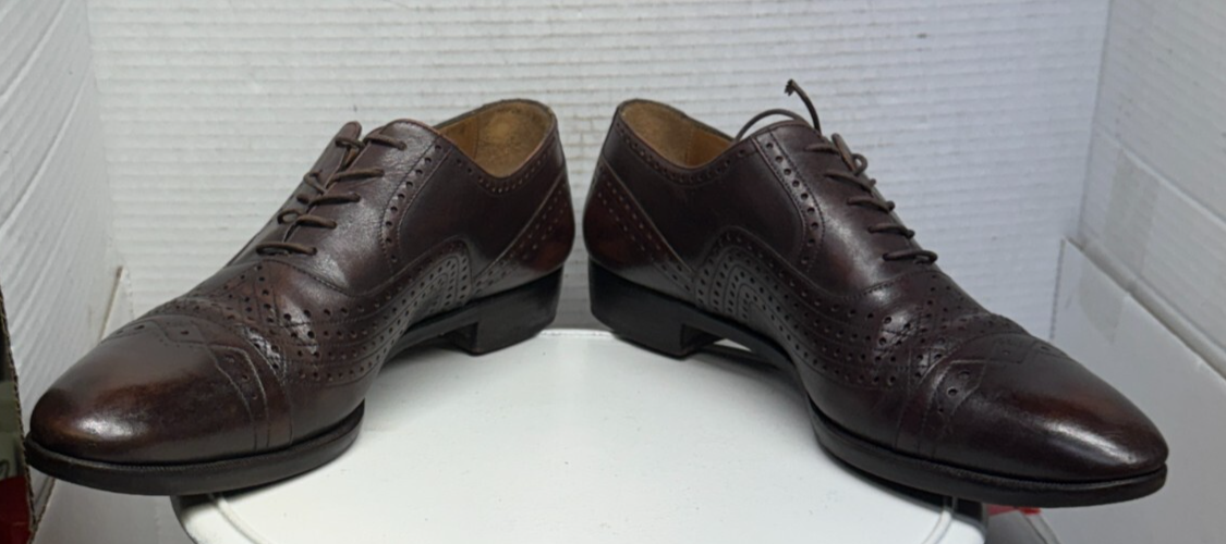 Scarpe eleganti Yves Saint Laurent YSL stringate pelle marrone punta cappuccio brogue uomo 42 9