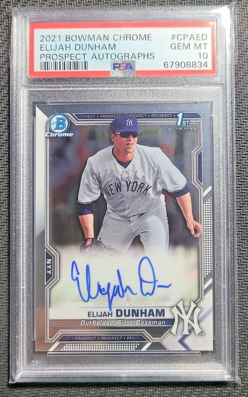 Elijah Dunham 2021 Bowman Chrome Prospect Auto #CPAED PSA 10 Gem Mint Yankees