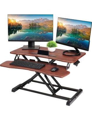 TechOrbits Standing Desk Converter - 37 Inch Adjustable Sit to Stand Up - Brown